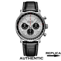 Super Clone Breitling Navitimer 1 B01 Chronograph 43 MM Silver Dial Leather Straps BR058