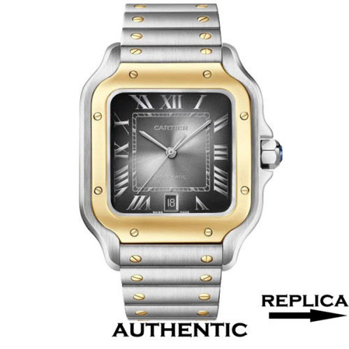 Super Clone Cartier Santos W2SA0030 Yellow Gold Bezel Anthracite Grey Dial CA016