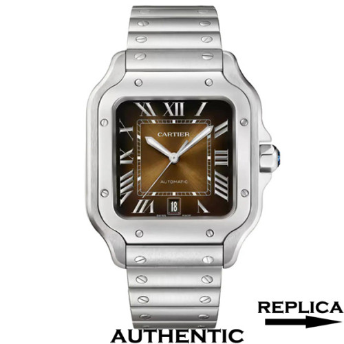 Super Clone Cartier Santos WSSA0064 Roman Numerals Brown Dial CA017