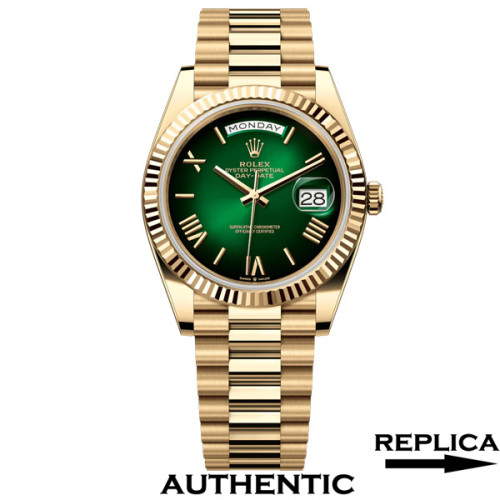 Super Clone Rolex 228238-0069 Day-Date 40 mm Green Ombre Dial 18k Yellow Gold Rolex Replica Watch RDD002