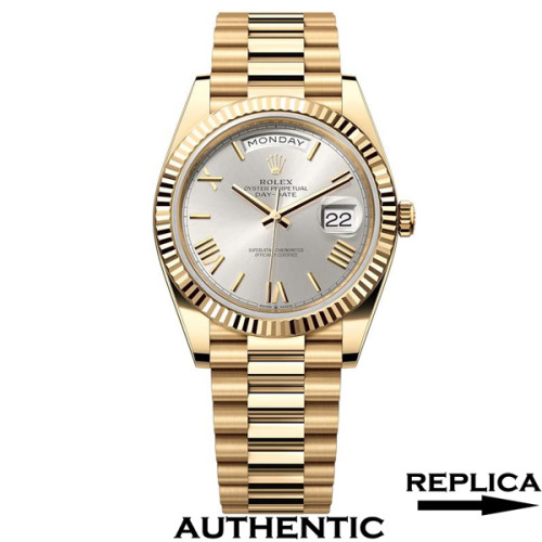 Super Clone Rolex 228238-0002 Day-Date 40 mm Silver Dial 18k Yellow Gold Replica Rolex RDD011