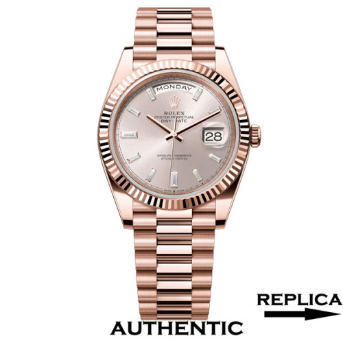Super Clone Rolex 228235-0004 Day-Date 40 mm Sundust Set With Diamonds Dial 18k Everose Gold Replica Rolex RDD012