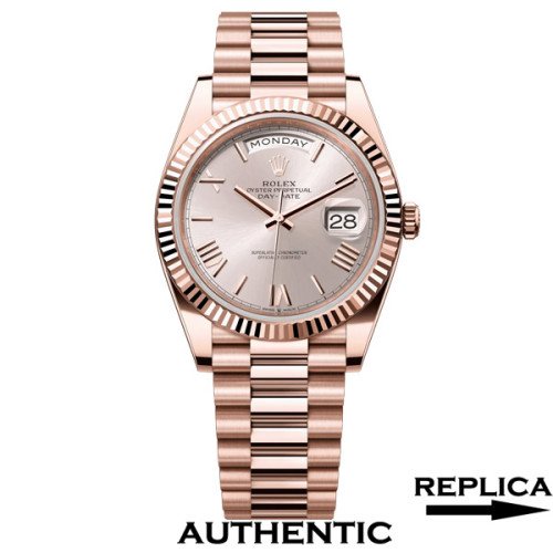 Super Clone Rolex 228235-0001 Day-Date 40 mm Sundust Set With Diamonds Dial 18k Everose Gold Replica Rolex RDD013
