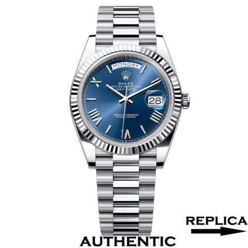 Super Clone Rolex 228236-0007 Day-Date 40 mm Bright Blue Dial with Roman Markers Replica Rolex RDD018