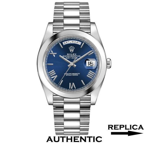 Super Clone Rolex 228206-0015 Day-Date 40 mm Bright Blue Dial with Roman Markers Replica Rolex RDD021