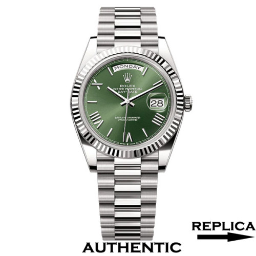 Super Clone Rolex 228239-0033 Day-Date 40 mm Olive Green Dial with Roman Markers Replica Rolex RDD023