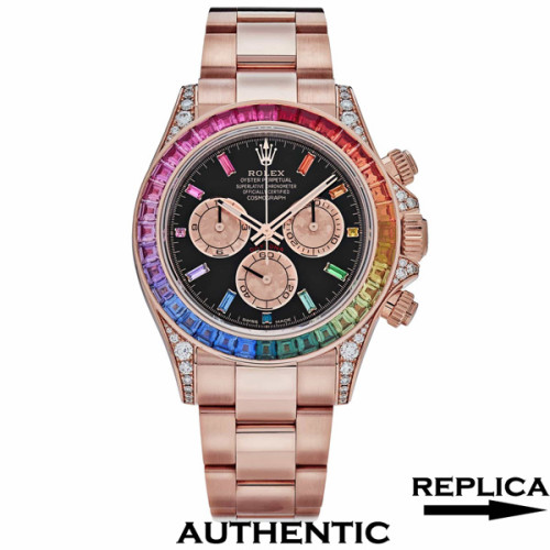 Super Clone Rolex Daytona Rainbow 116595RBOW Black Dial with Diamonds Rose Gold Swiss Made Watch RDT005