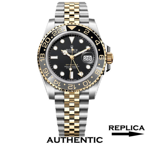 Super Clone Rolex GMT-Master II M126713GRNR-0001 Black Dial 40mm Yellow Gold Two-Tone Watch RGM007