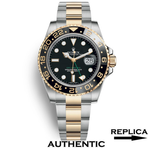 Super Clone Rolex GMT-Master II 116713LN Black Dial 40mm 18k Yellow Gold Two-Tone Watch RGM017
