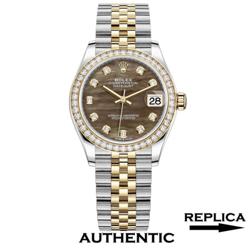 Super Clone Women's Rolex M278383RBR-0024 Datejust 31 Black Mother of Pearl Dial Two-Tone Yellow Gold Lady-Datejust Watch RLDJ15