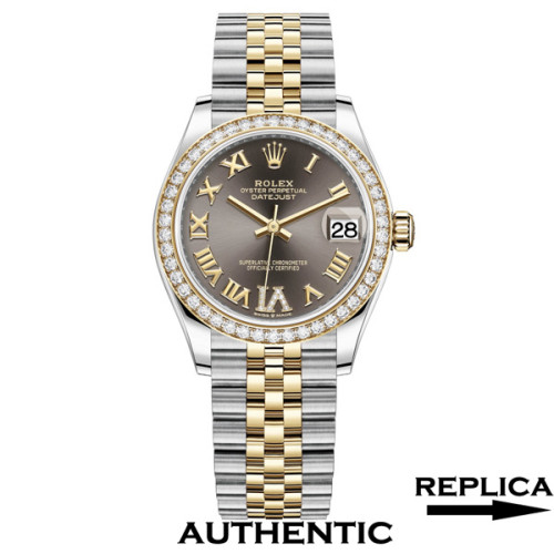Super Clone Women's Rolex M278383RBR-0018 Datejust 31 Grey Roman Numeral Dial Two-Tone Yellow Gold Lady-Datejust Watch RLDJ17