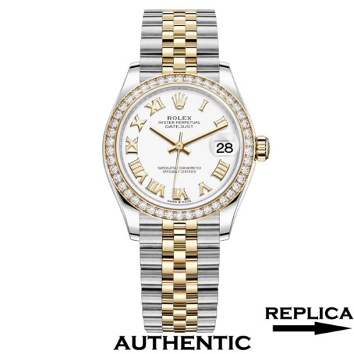 Super Clone Women's Rolex M278383RBR-0002 Datejust 31 White Roman Numeral Dial Two-Tone Yellow Gold Lady-Datejust Watch RLDJ18
