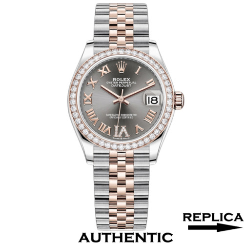 Super Clone Women's Rolex M278381RBR-0030 Datejust 31 Slate Pave Roman Numeral Dial Two-Tone Rose Gold Lady-Datejust Watch RLDJ24