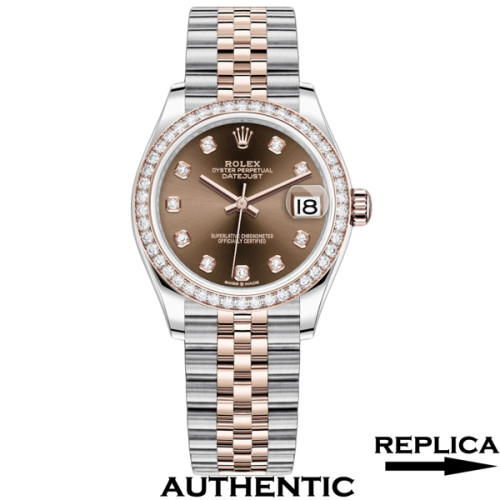 Super Clone Women's Rolex M278381RBR-0028 Datejust 31 Brown Dial with Diamonds Two-Tone Rose Gold Lady-Datejust Watch RLDJ29