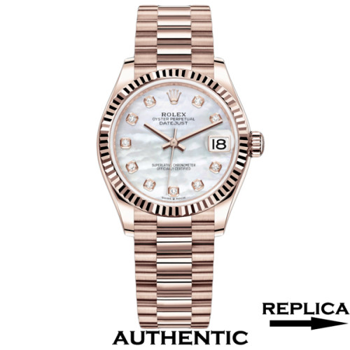 Super Clone Women's Rolex M278275-0009 Datejust 31 Mother of Pearl Dial with Diamonds Everose Gold Lady-Datejust Watch RLDJ32