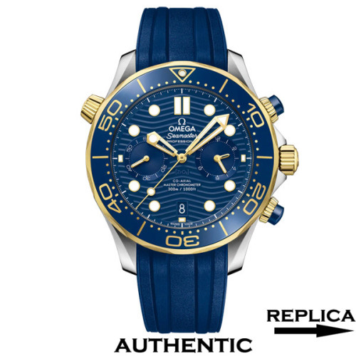 Super Clone Omega Seamaster Diver 300M 210.22.44.51.03.001 Blue Wave Dial 44 MM Chronograph Yellow Gold Watch OM022