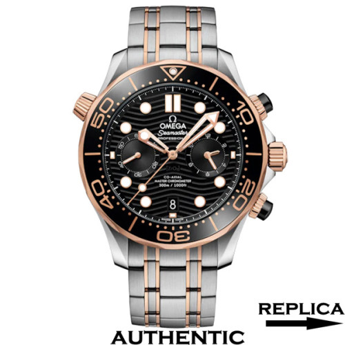 Super Clone Omega Seamaster Diver 300M 210.20.44.51.01.001 Black Wave Dial 44 MM Chronograph Rose Gold Watch OM023