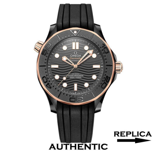 Super Clone Omega Seamaster Diver 300M 210.62.44.20.01.001 Black Ceramic Case Rose Gold Bezel 43.5 MM OM046
