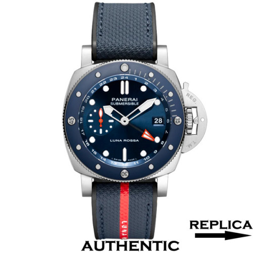 Super Clone Panerai Submersible PAM01507 GMT Luna Rossa Titanio Blue Dial 42mm Titanium PA016