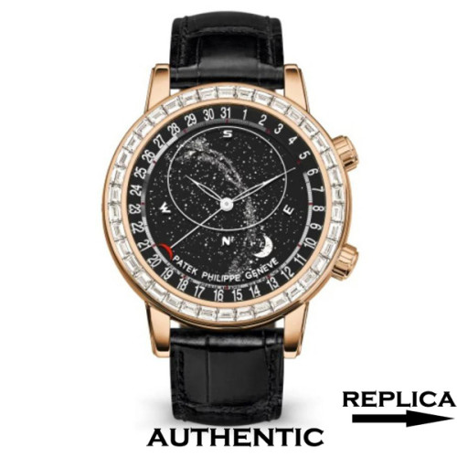 1:1 Clone Patek Philippe Celestial 6104R-001 Black Dial 44MM Rose Gold with Diamonds PP032