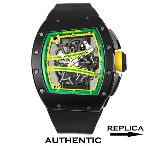 Super Clone Richard Mille RM61-01 Yohan Blake Limited Edition Black Ceramic Case Skeletonized Green Yellow Dial RM004