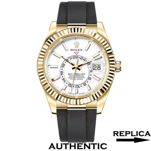Super Clone Rolex Sky-Dweller m336238-0003 Yellow Gold White Dial Rubber Straps 42mm Men’s Watch RSK020