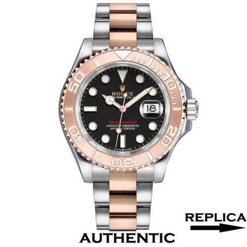 Super Clone Rolex Yacht-Master M126621-0002 Black Dial 40mm 18k Everose Gold & Steel Watch RYM009