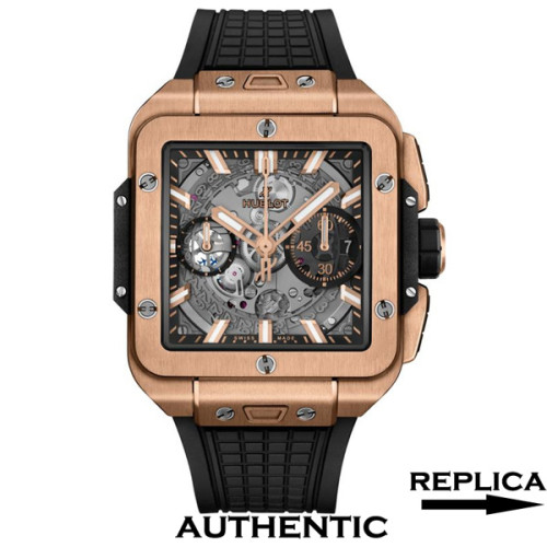 Super Clone Hublot Square Bang Unico Chronograph 18k Rose Gold Man's Watch Skeleton Dial HB014