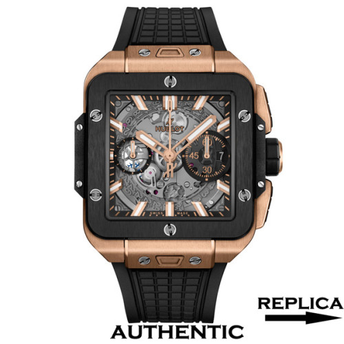 Super Clone Hublot Square Bang Unico Chronograph 18k Rose Gold Case Ceramic Bezel HB017