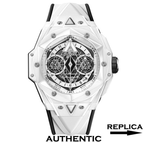 1:1 Clone Hublot Big Bang UNICO Sang Bleu II White Ceramic Case Skeleton Dial HB018