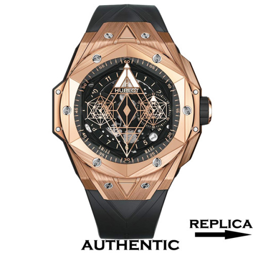 1:1 Clone Hublot Big Bang UNICO Sang Bleu II 18k King Gold 45MM Skeleton Dial HB020