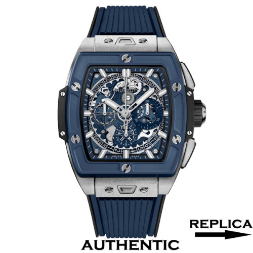 Super Clone Hublot Spirit of Big Bang Chronograph Titanium Case Blue Skeleton Dial HB028